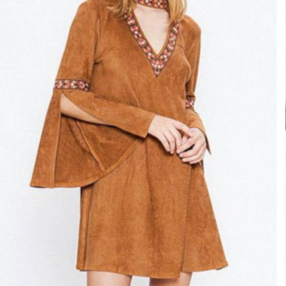 Flying Tomato Faux Suede Long Sleeve Dress